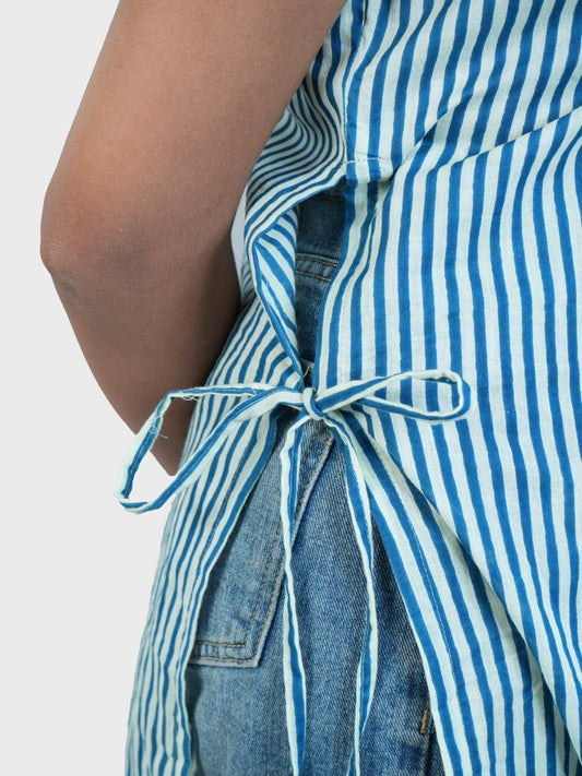 Blue Stripe Tunic with Adjustable Side Slits