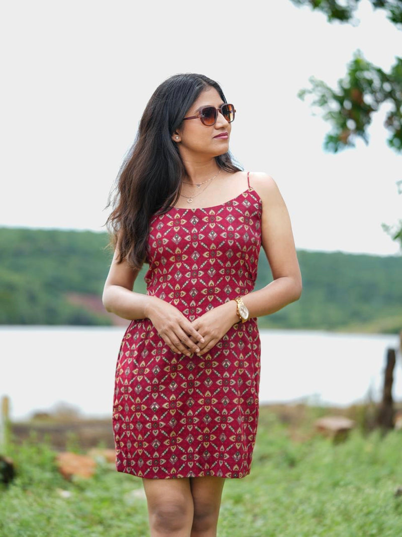 The Printed Cami Slip Dress in Maroon