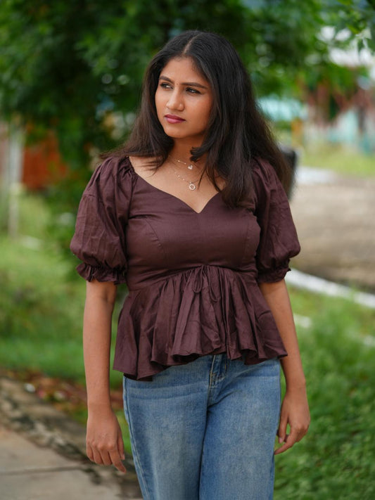 Chocolate Brown Peplum Top